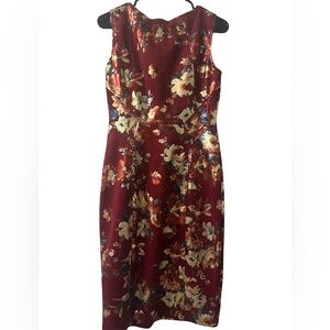 Floral Sleeveless Midi Dress in Burgundy and Gold